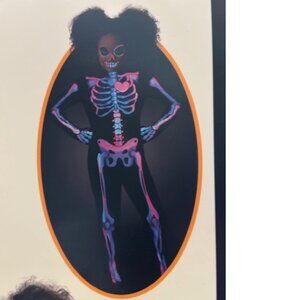 Skeleton Halloween Costume 4/6 Pink Black Light Responsive Jumpsuit Girls